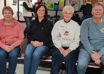 Lois Ritzel, Judy Linville both of Davenport, Jan Bohms of Rapid City, Elaine Horton of Davenport, Gary Bohms of Rapid City and Mark Earhart of Moline had a great time at the November bowling event.